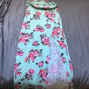 Mint green floral skirt